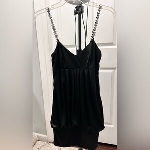 Elegant Black Dress with Chain Straps